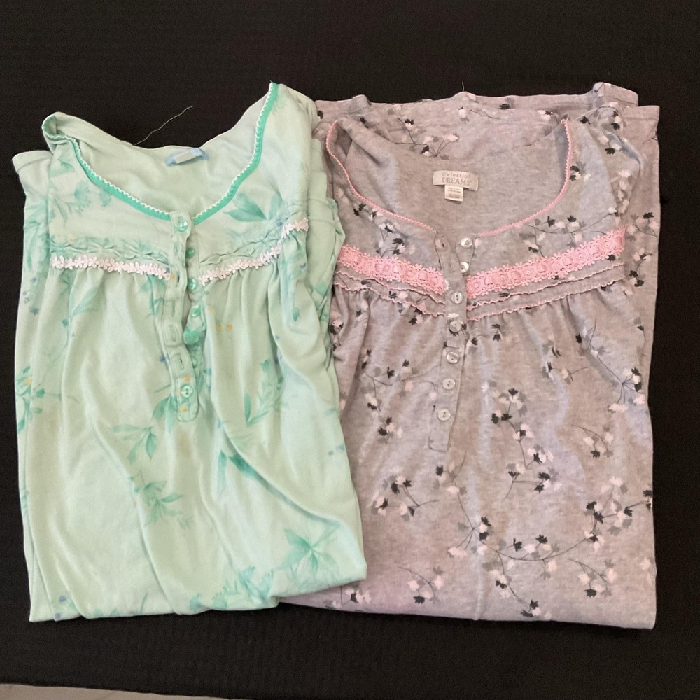 Celestial Dreams Nightgowns Womens 3X Lot Of 2 Multicolor Floral Lace Sleepwear